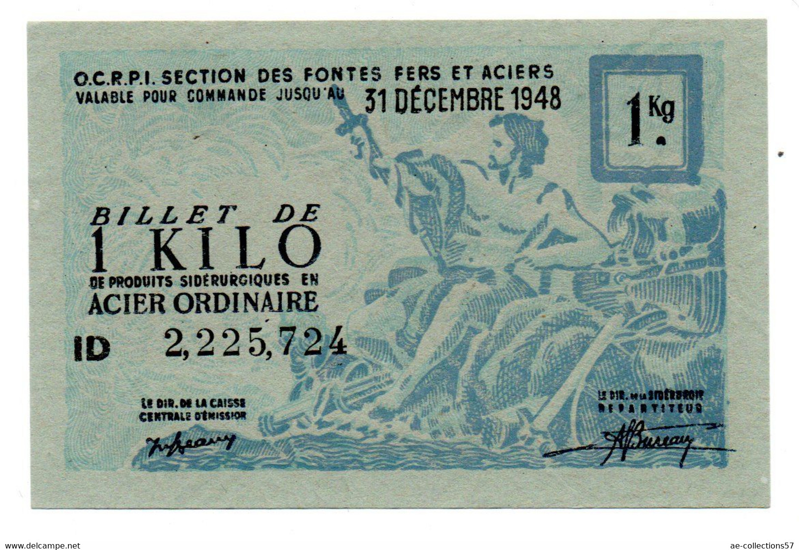 France -  1 KG Acier Ordinaire 31/12/1948 -  O C R P I -  SPL - Bons & Nécessité