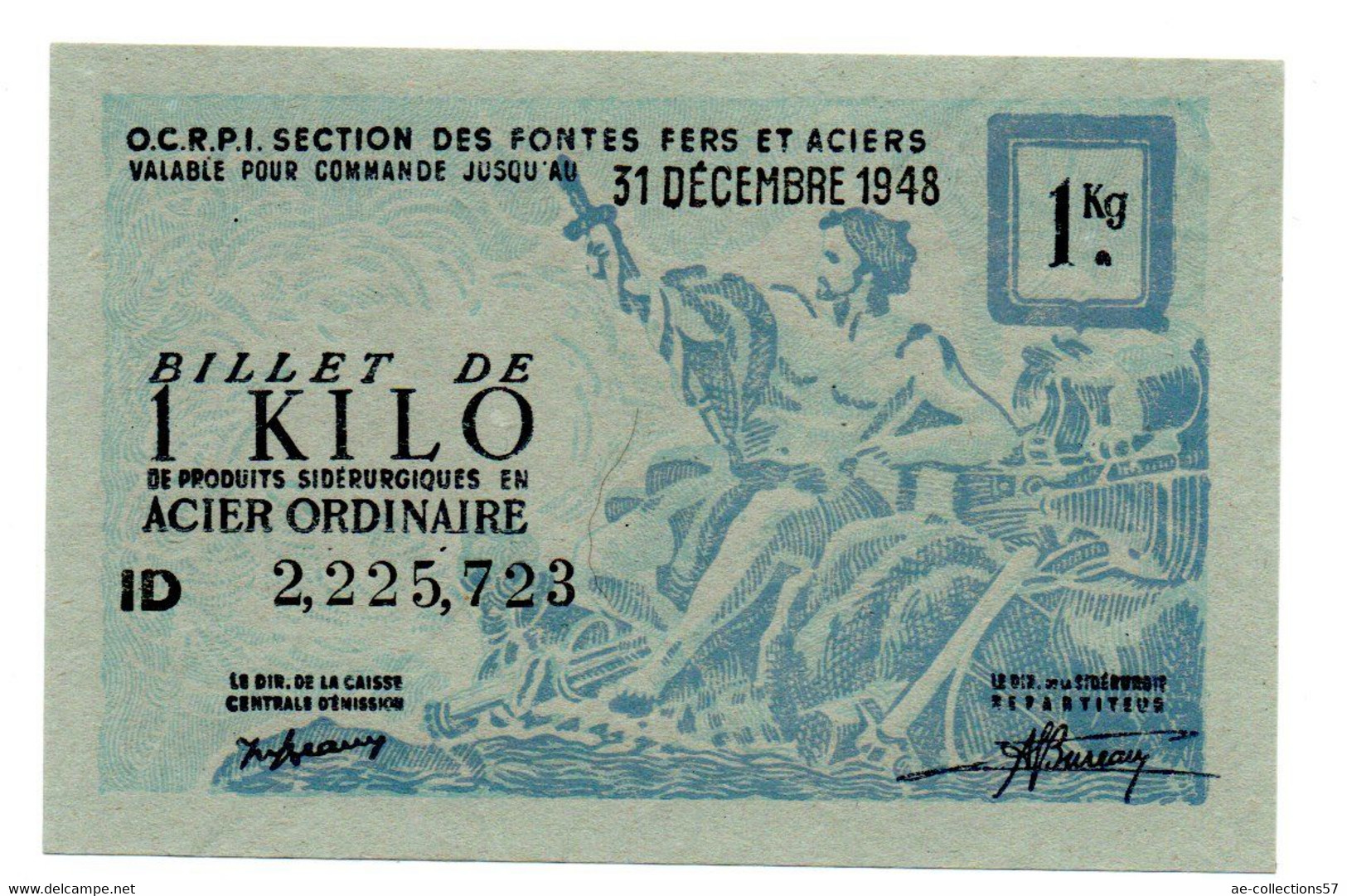 France -  1 KG Acier Ordinaire 31/12/1948 -  O C R P I -  SPL - Bons & Nécessité