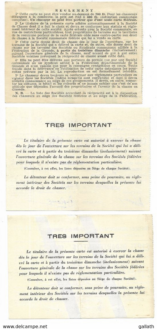 MOMBRIER-ST-CHRISTOLY-ST-SAVIN-DE-BLAYE (Gironde)-6 Cartes "PERMIS DE CHASSE" 1955/1959...(plis D'usage) - Other & Unclassified