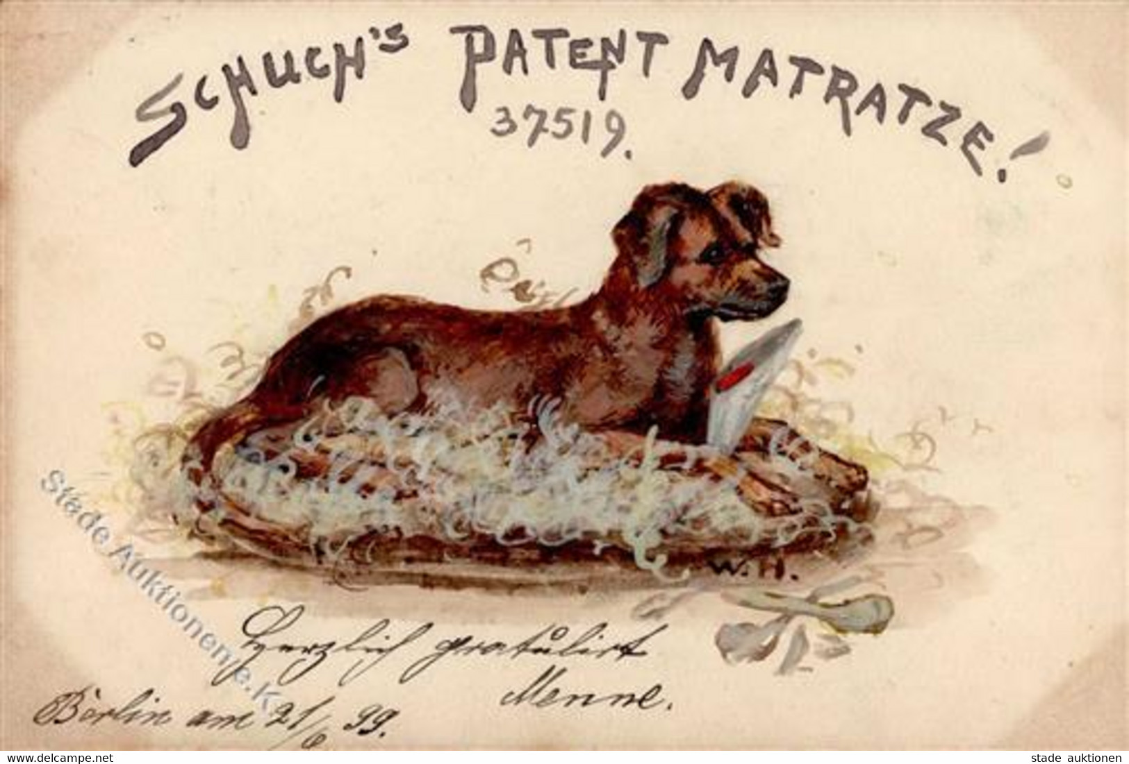 Handgemalt Hund Künstlerkarte 1899 I-II Peint à La Main Chien - Otros & Sin Clasificación