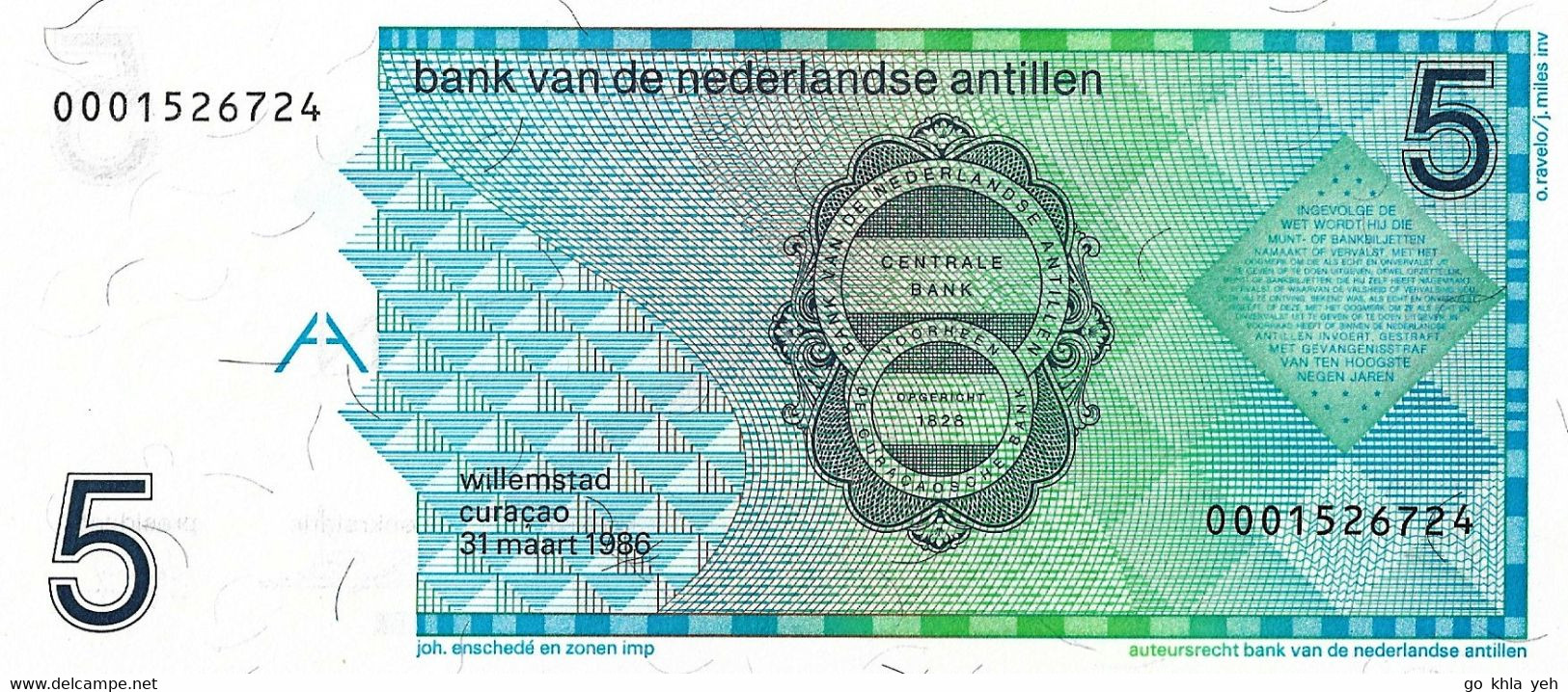 ANTILLES NEERLANDAISES 1986 5 Gulden - P.22a Neuf UNC - Niederländische Antillen (...-1986)