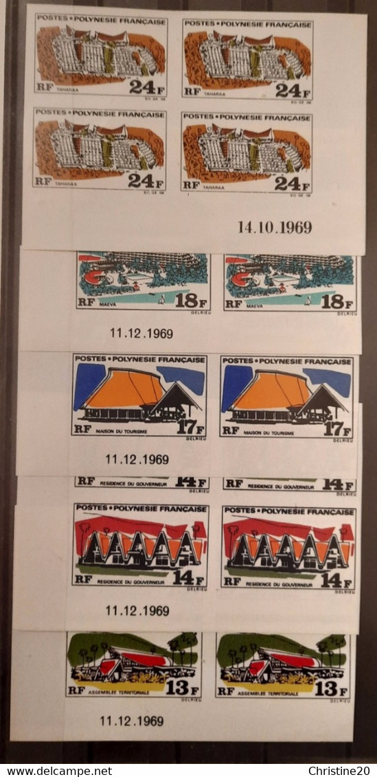 Polynésie Française/French Polynesia 1969 N°72/76 Nd Bloc De 4 Cd **TB - Imperforates, Proofs & Errors