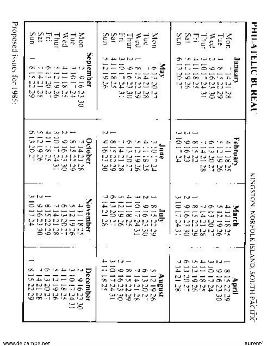 (BB 9) Norfolk Island - Pocket Calendars / Calendrier De Poche - 1985 & 1991 (2) - Neujahr