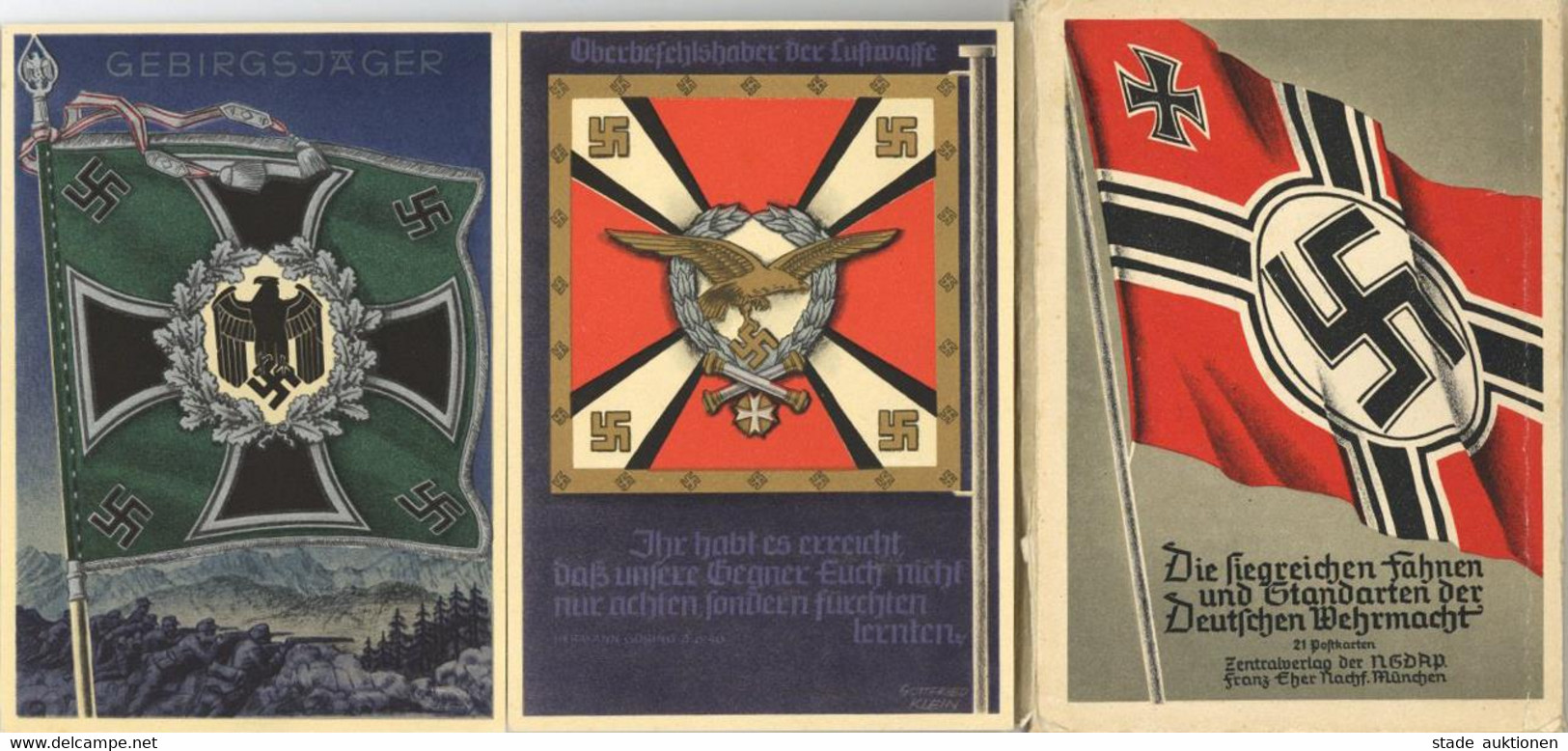 WK II Fahnen Und Standarten Karten Der Deutschen Wehrmacht 21 Karten In Original Umschlag I-II (Umschlag Einrisse) - Guerra 1939-45