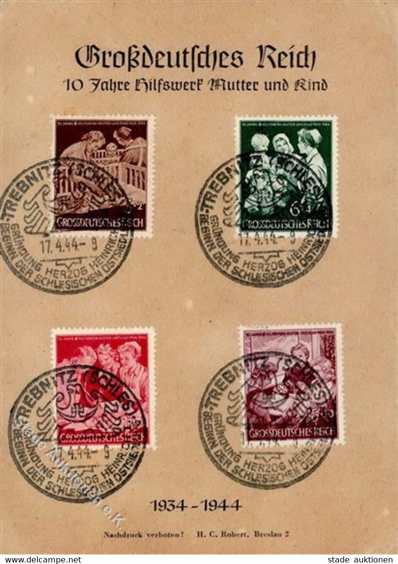 NS-GEDENKBLATT WK II - GROSSDEUTSCHES REICH 10 Jahre HILFSWERK MUTTER Und KIND 1934-1944 - Entpr. Marken 869-872 S-o TRE - Guerra 1939-45