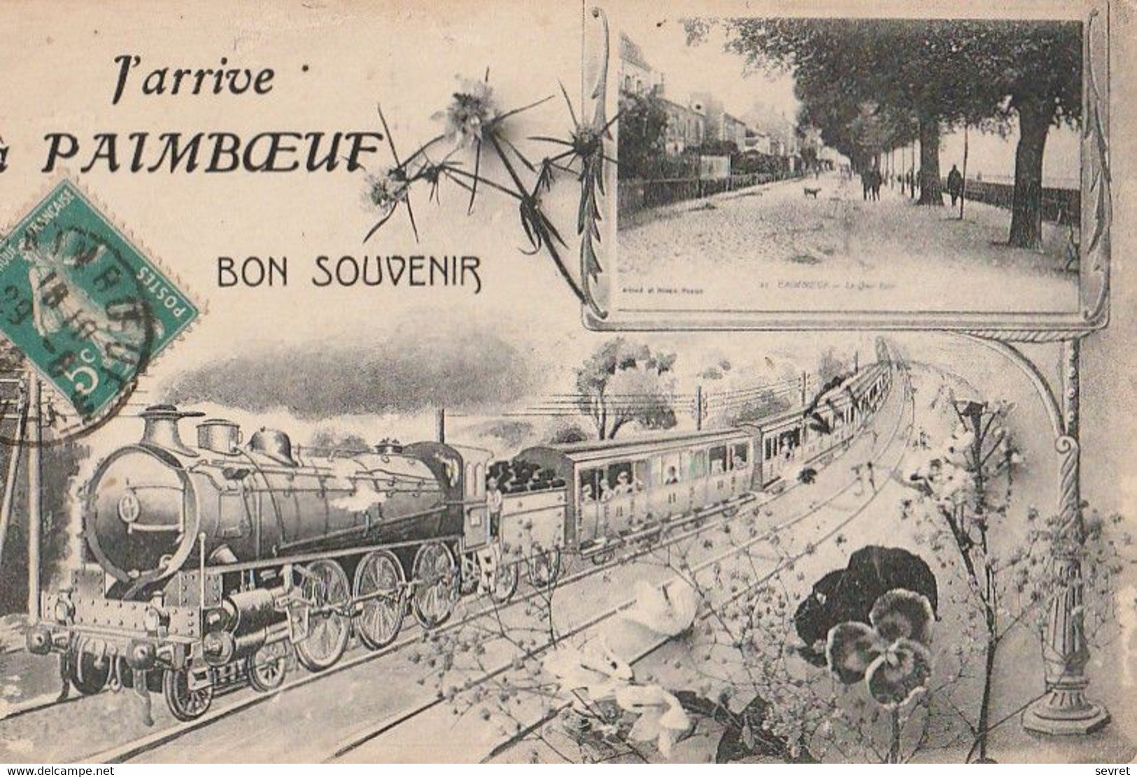 PAIMBOEUF. -  J'arrive à PAIMBOEUF. BON SOUVENIR. Train Dessiné - Paimboeuf