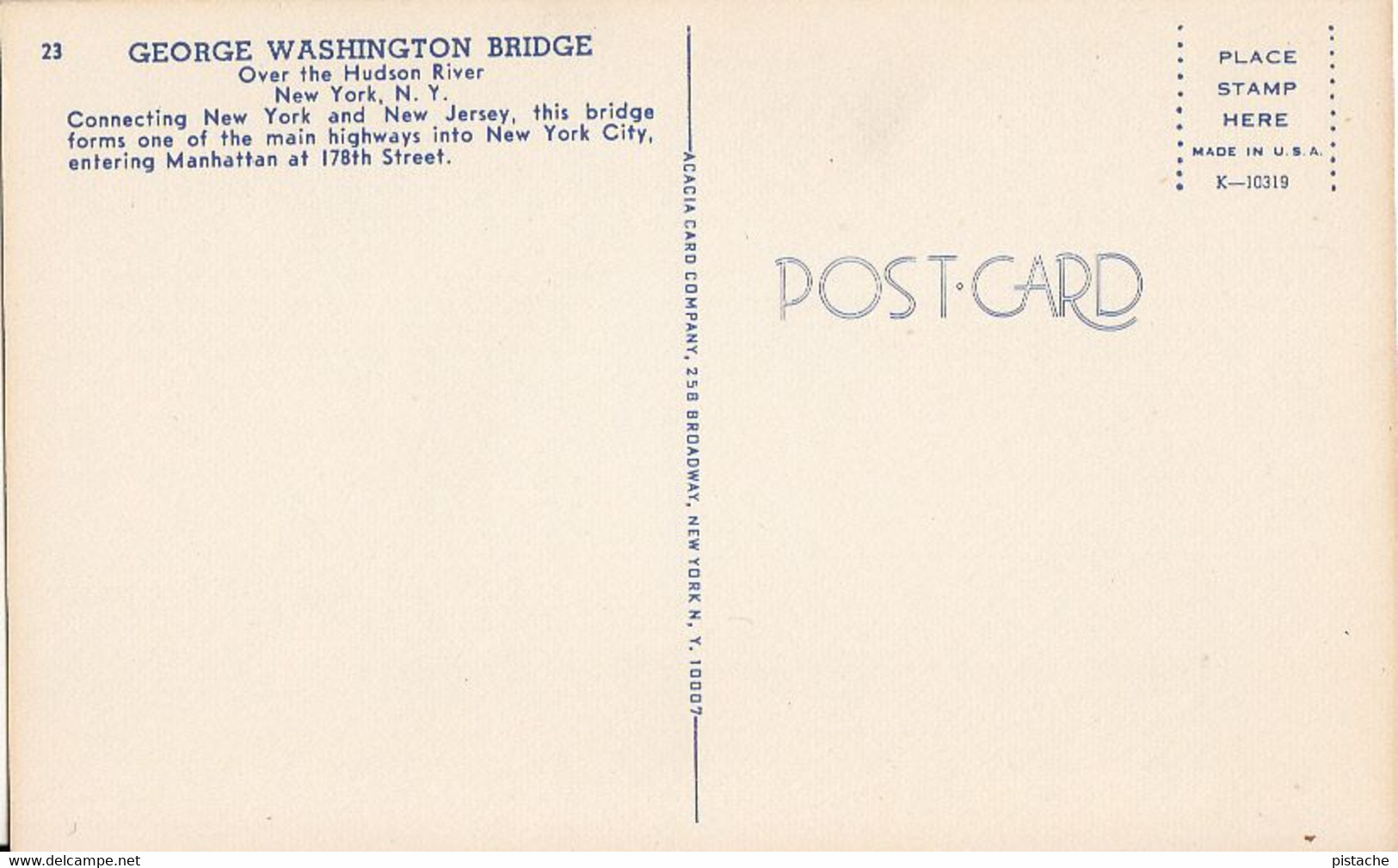 New York City - Pont George Washington Bridge - Unused - VG Condition - 2 Scans - Ponts & Tunnels