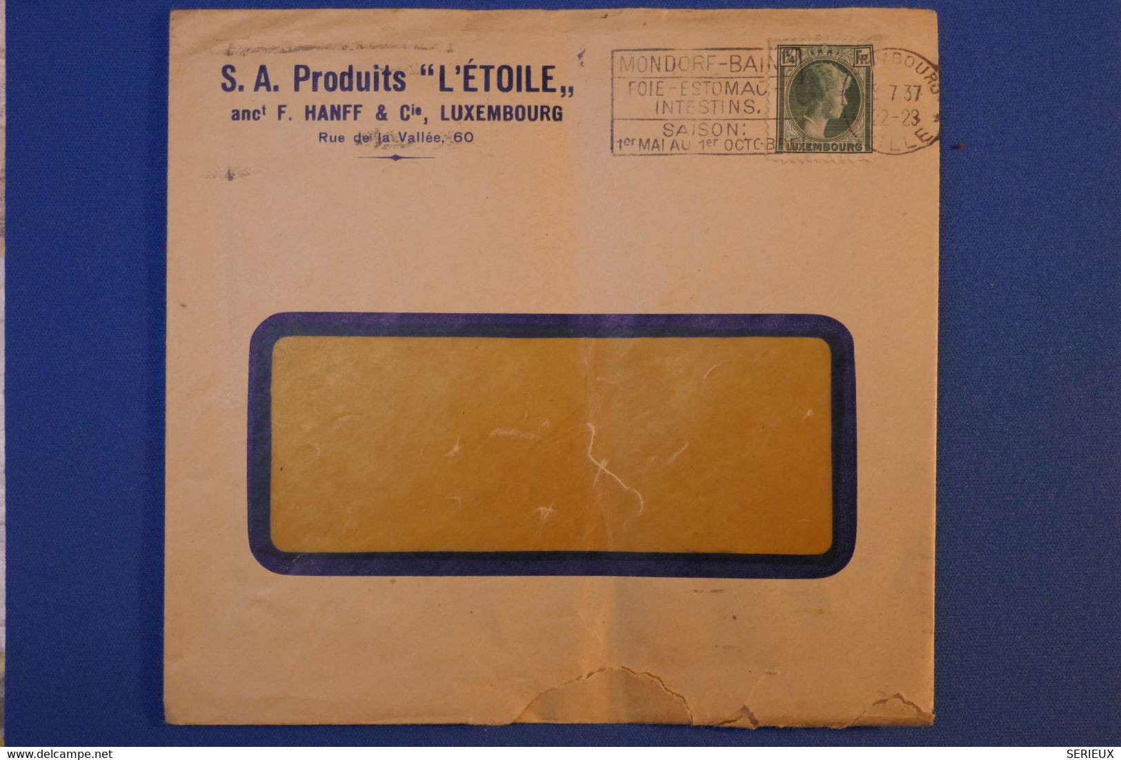 I 9 LUXEMBOURG   LETTRE  A FENETRE 1923 DETROIT  + AFFRANCHISSEMENT  PLAISANT - 1926-39 Charlotte Di Profilo Destro