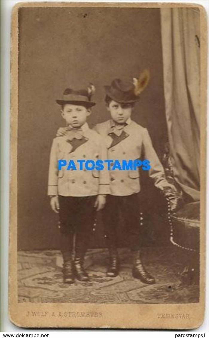 149947 REAL PHOTO COSTUMES TWO BOY WITH A HAT PHOTOGRAPHER STROMEYER 6 X 10 CM NO POSTAL POSTCARD - Photographs