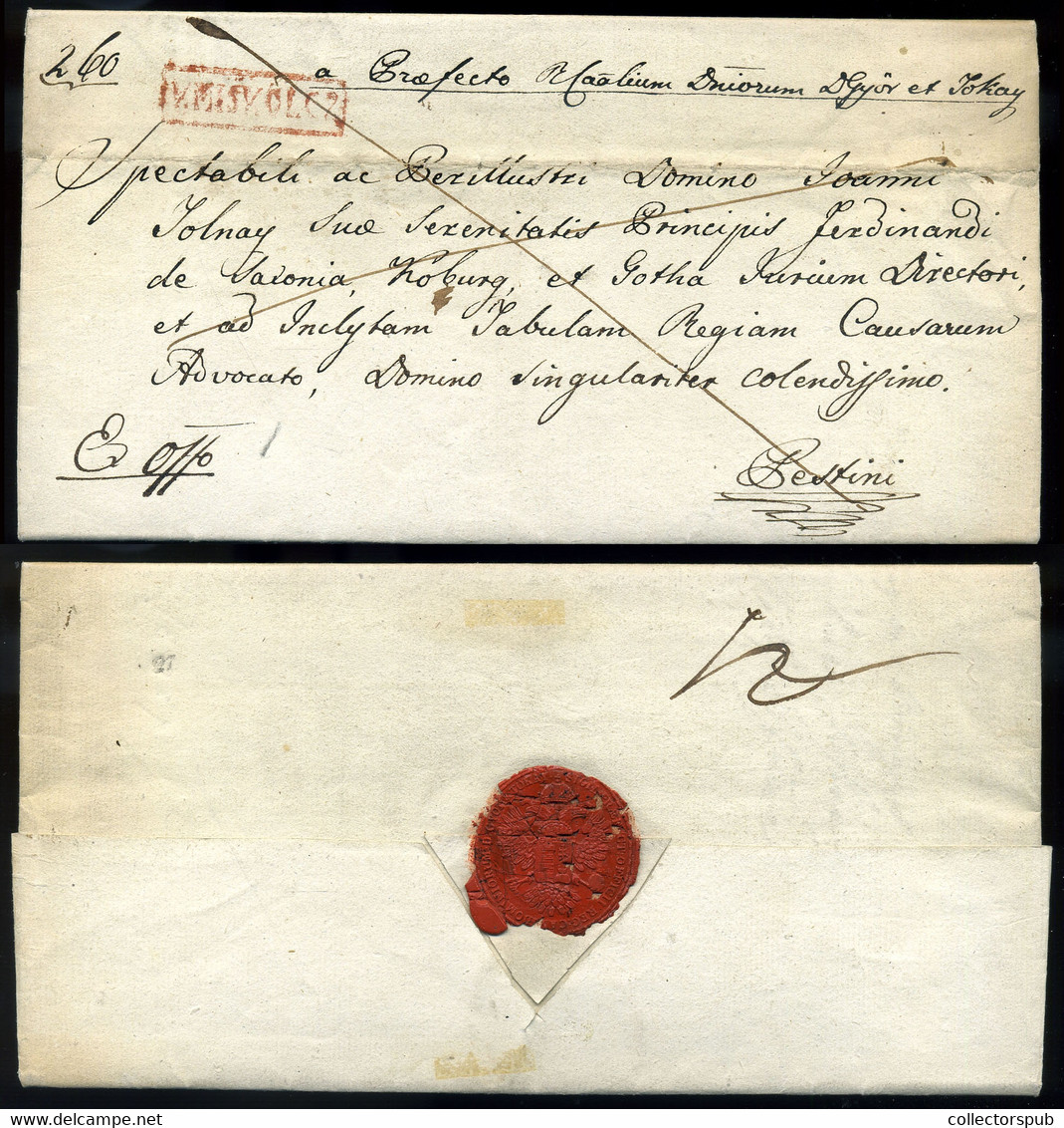 MISKOLC 1837. Ex Offo Levél,tartalommal, Piros "V.Miskolcz" Bélyegzéssel Pestre (G:600p)  /  Official Letter Cont. Red P - ...-1867 Préphilatélie