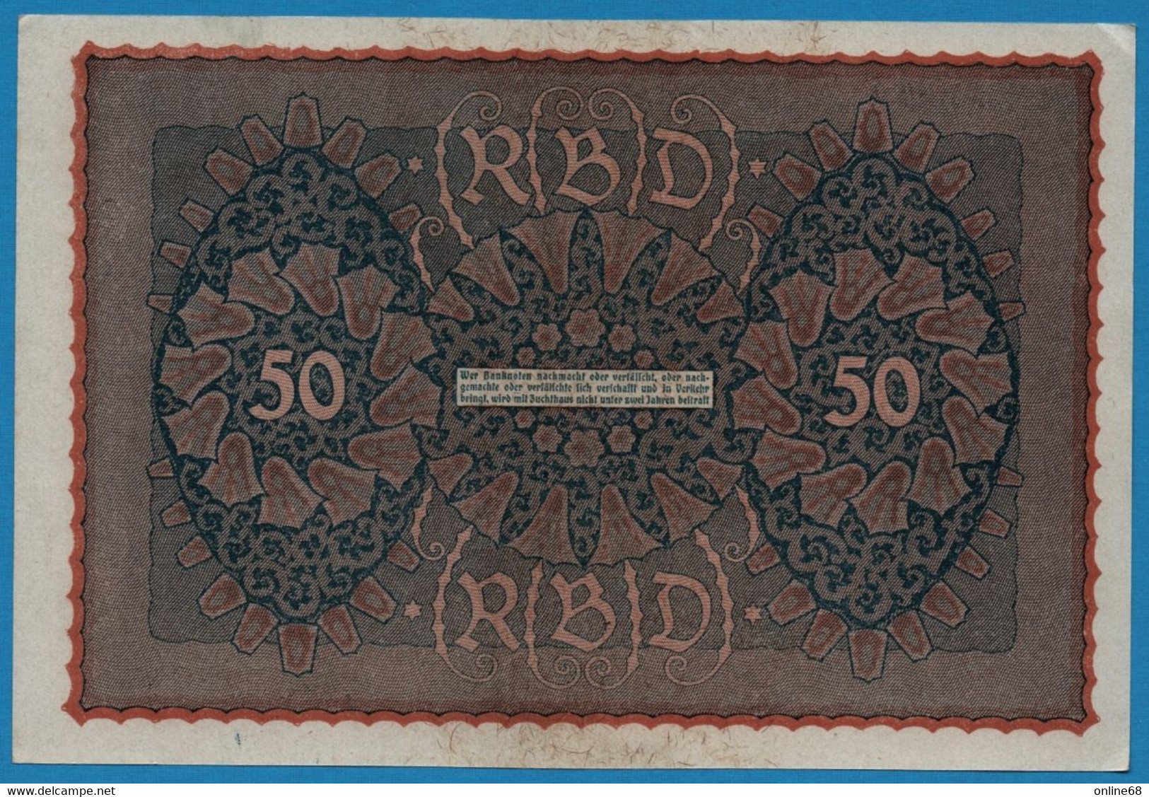 DEUTSCHES REICH 50 Mark  24.06.1919 Série AAL A # 553989 P# 66 Reihe 1 - 50 Mark