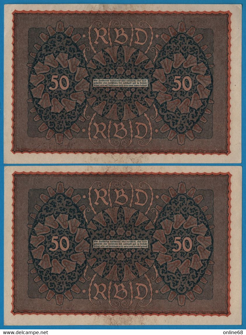 DEUTSCHES REICH 2 X 50 Mark  24.06.1919 Série AAM A # 867738+39 P# 66 Reihe 1 - 50 Mark