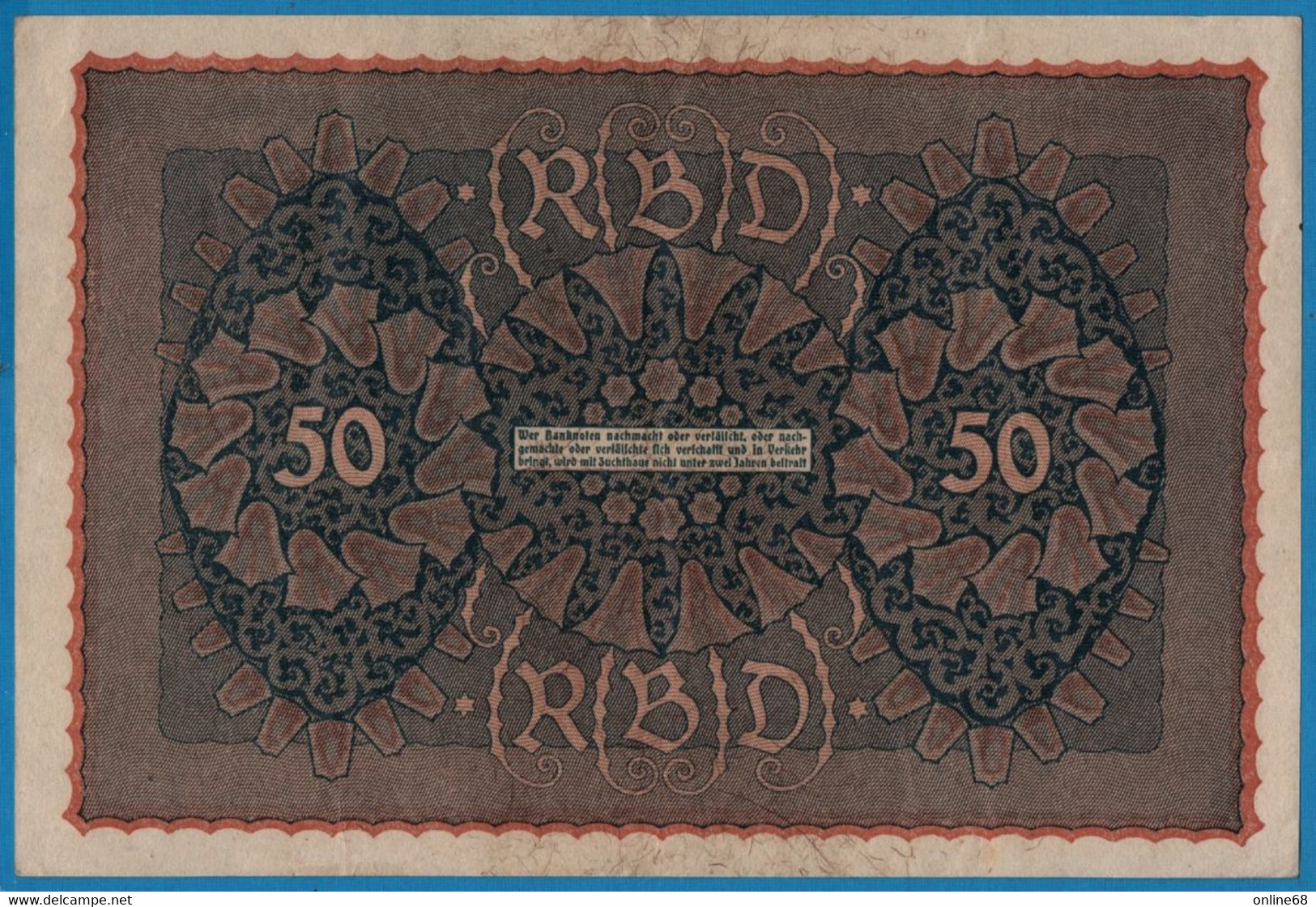 DEUTSCHES REICH 50 Mark  24.06.1919 Série AAP A # 720533 P# 66 Reihe 1 - 50 Mark