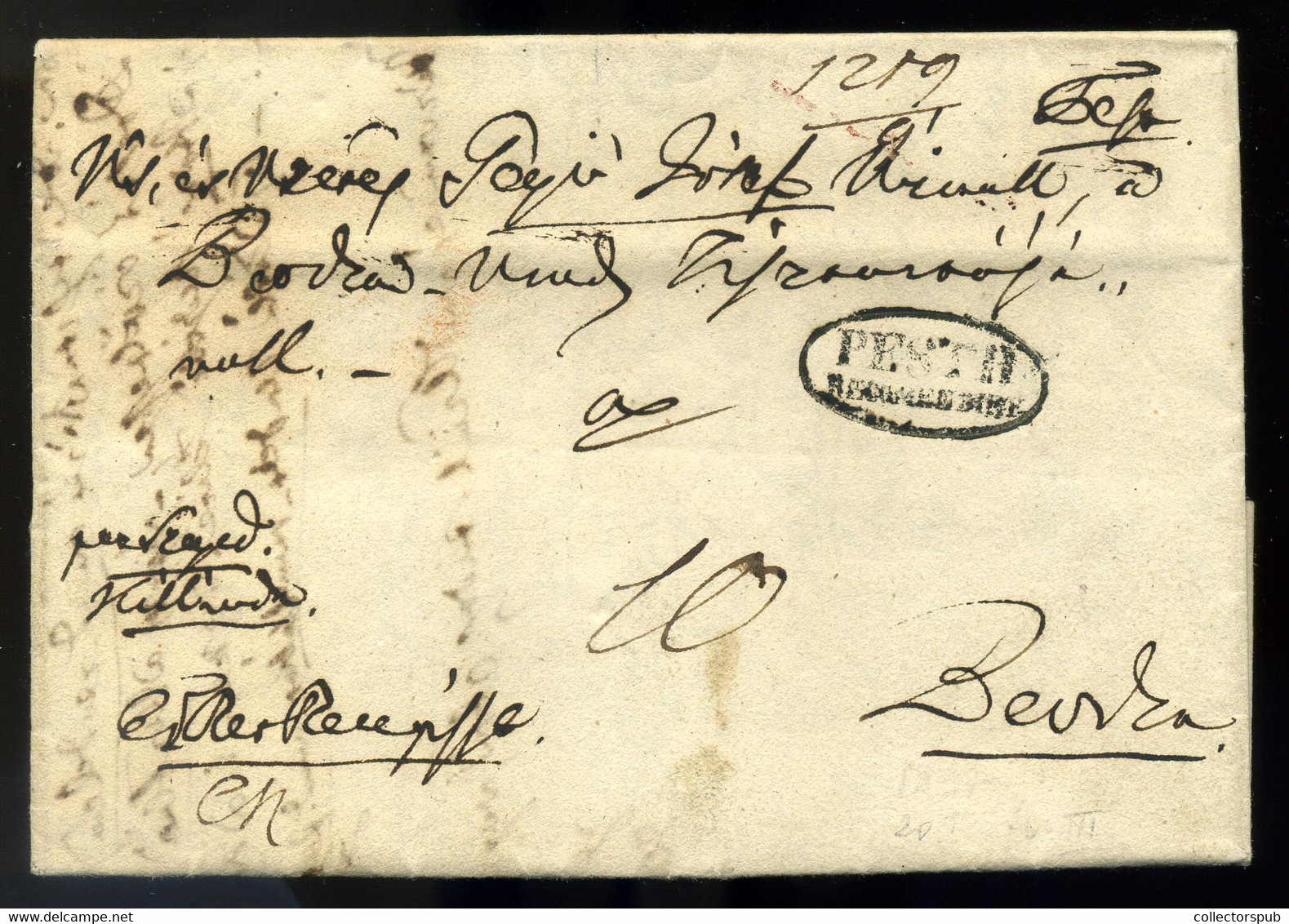 PEST 1837. Félportós Tértivevényes Ajánlott Levél Tartalommal Beodrára Küldve  /  1837 Half Unpaid Return Receipt Reg. L - ...-1867 Voorfilatelie