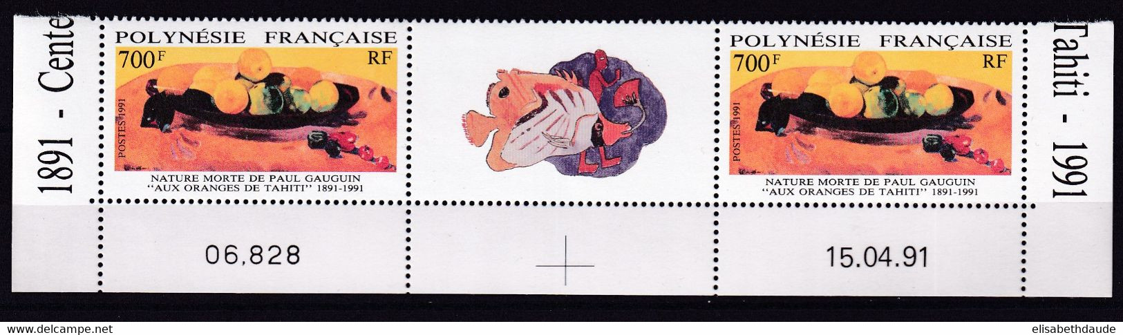 POLYNESIE - 1991 - YVERT N° 385A ** MNH - COTE = 47++ EUR. - GAUGUIN - COIN DATE - Unused Stamps