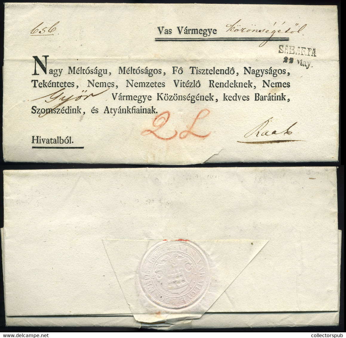 SABARIA 1839. Dekoratív 2 Latos Ex Offo Levél Győrbe Küldve - ...-1867 Voorfilatelie