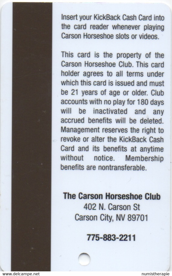 Carson Horseshoe Club Casino : Carson City NV - Cartes De Casino
