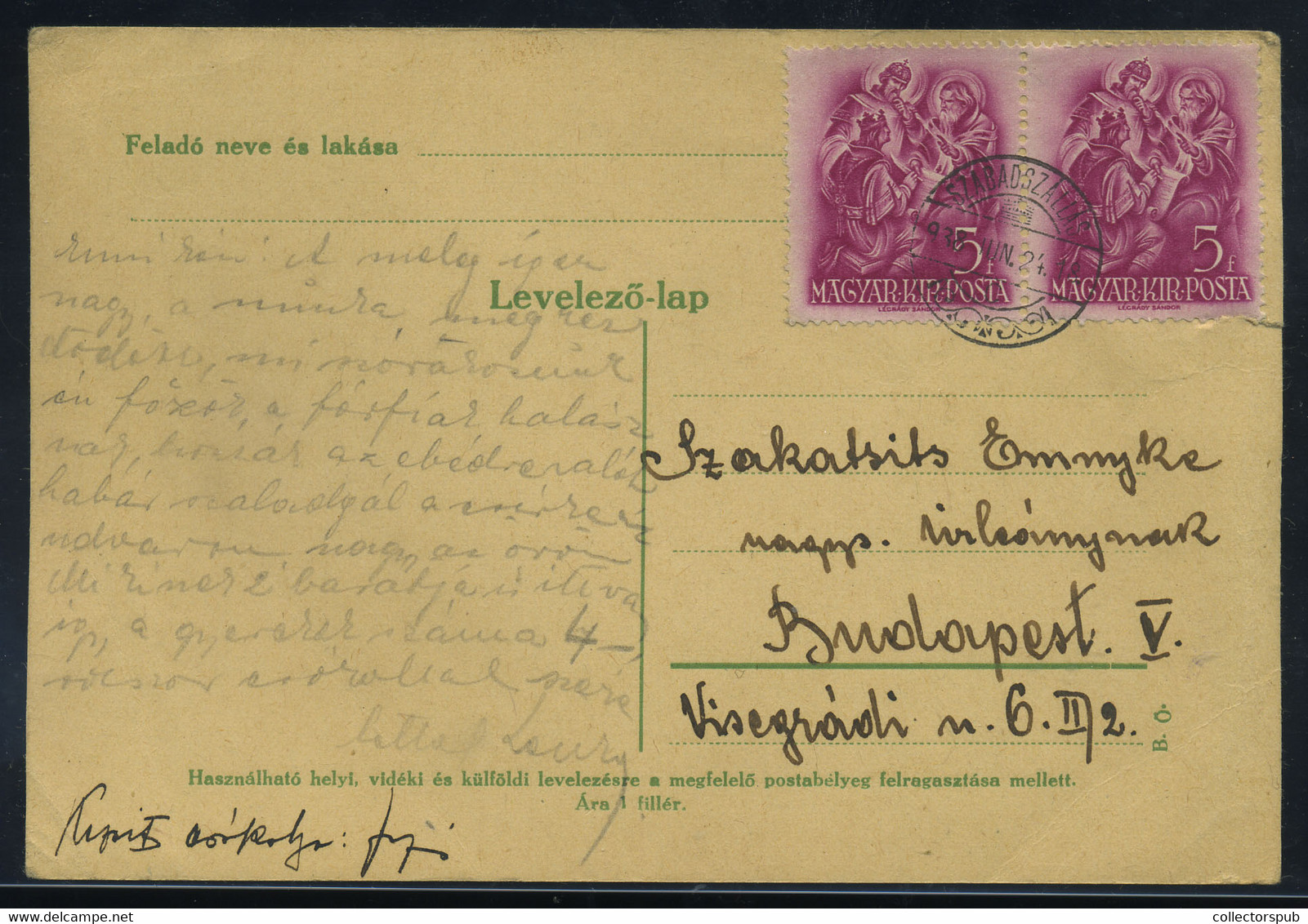 SZABADSZÁLLÁS  1938. Régi Levelezőlap Budapestre Küldve  /  SZABADSZÁLLÁS 1938 Vintage Postal Card Sent To Budapest - ...-1867 Prephilately