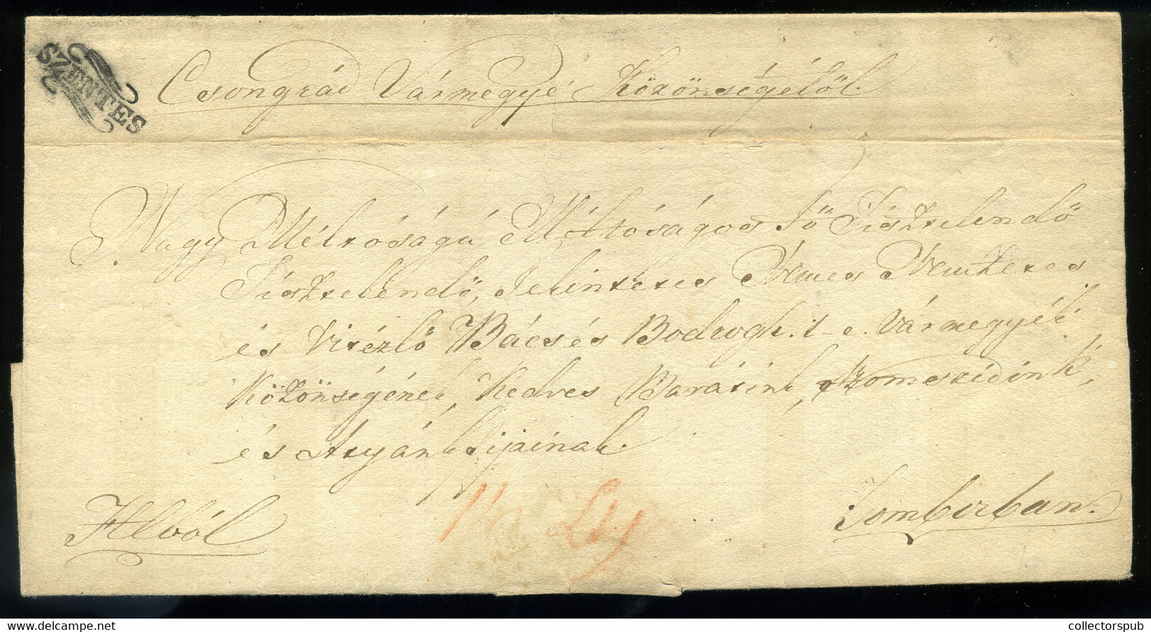 SZENTES 1837. Hivatalos Levél, Szép Bélyegzéssel Zomborba Küldve  /  SZENTES 1837 Official Letter Nice Pmk To Zombor - ...-1867 Voorfilatelie