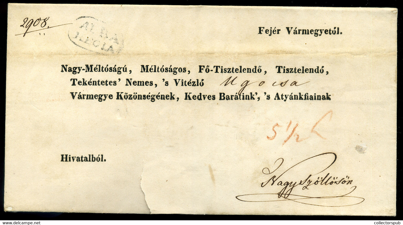 SZÉKESFEHÉRVÁR 1843. Dekoratív Hivatalos Boríték Nagyszőllősre Küldve - ...-1867 Prephilately