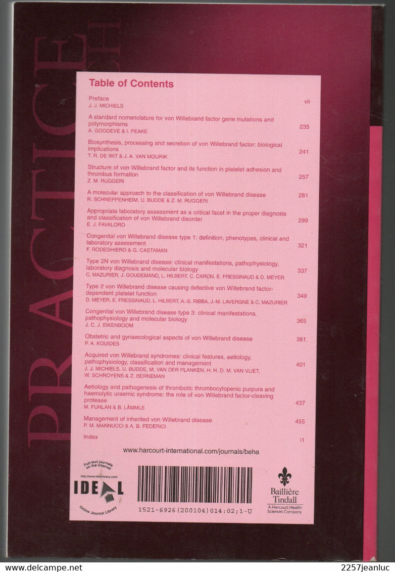 Best Practice & Research Clinical Haematology  Editor J.J.Michiels 2001 - Other & Unclassified