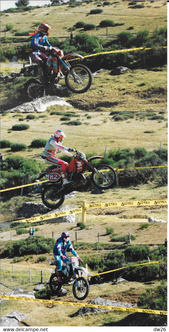 Lot De 3 Photos Sports, Motocyclisme - Moto Enduro (vers 1988) Alain Olivier, Gilles Lalay Et Rossi (vainqueur ) - Sports