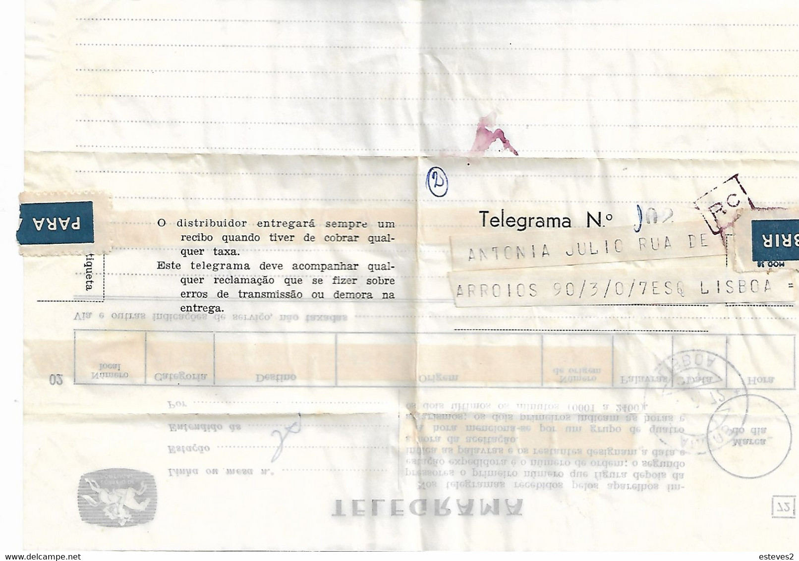 Telegrama , Telegram , From Castelo Branco To Lisboa , 1972 , ANJOS Postmark , RC - Lettres & Documents