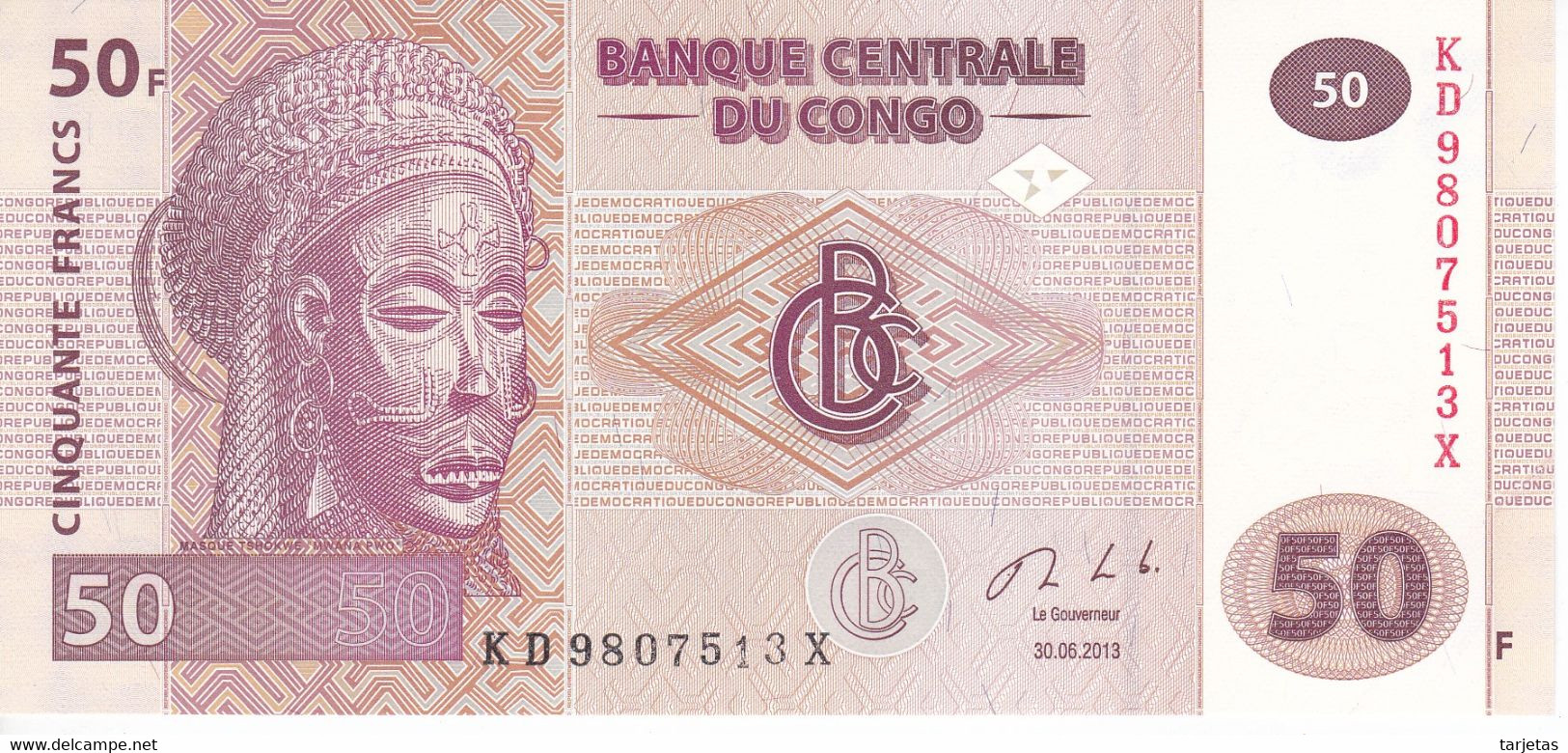 BILLETE DE EL CONGO DE 50 FRANCS DEL AÑO 2013 SIN CIRCULAR (BANK NOTE) UNCIRCULATED - Republik Kongo (Kongo-Brazzaville)