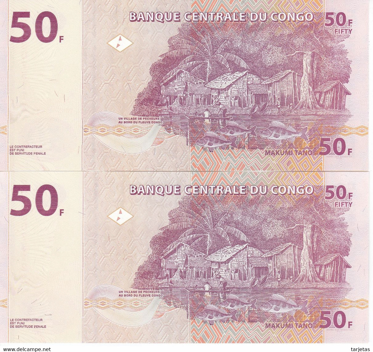 PAREJA CORRELATIVA DE EL CONGO DE 50 FRANCS DEL AÑO 2013 SIN CIRCULAR (BANK NOTE) UNCIRCULATED - Republik Kongo (Kongo-Brazzaville)