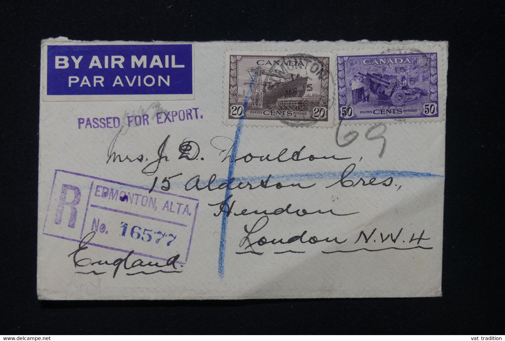 CANADA - Enveloppe En Recommandé De Edmonton Pour Londres En 1946 - L 82531 - Cartas & Documentos