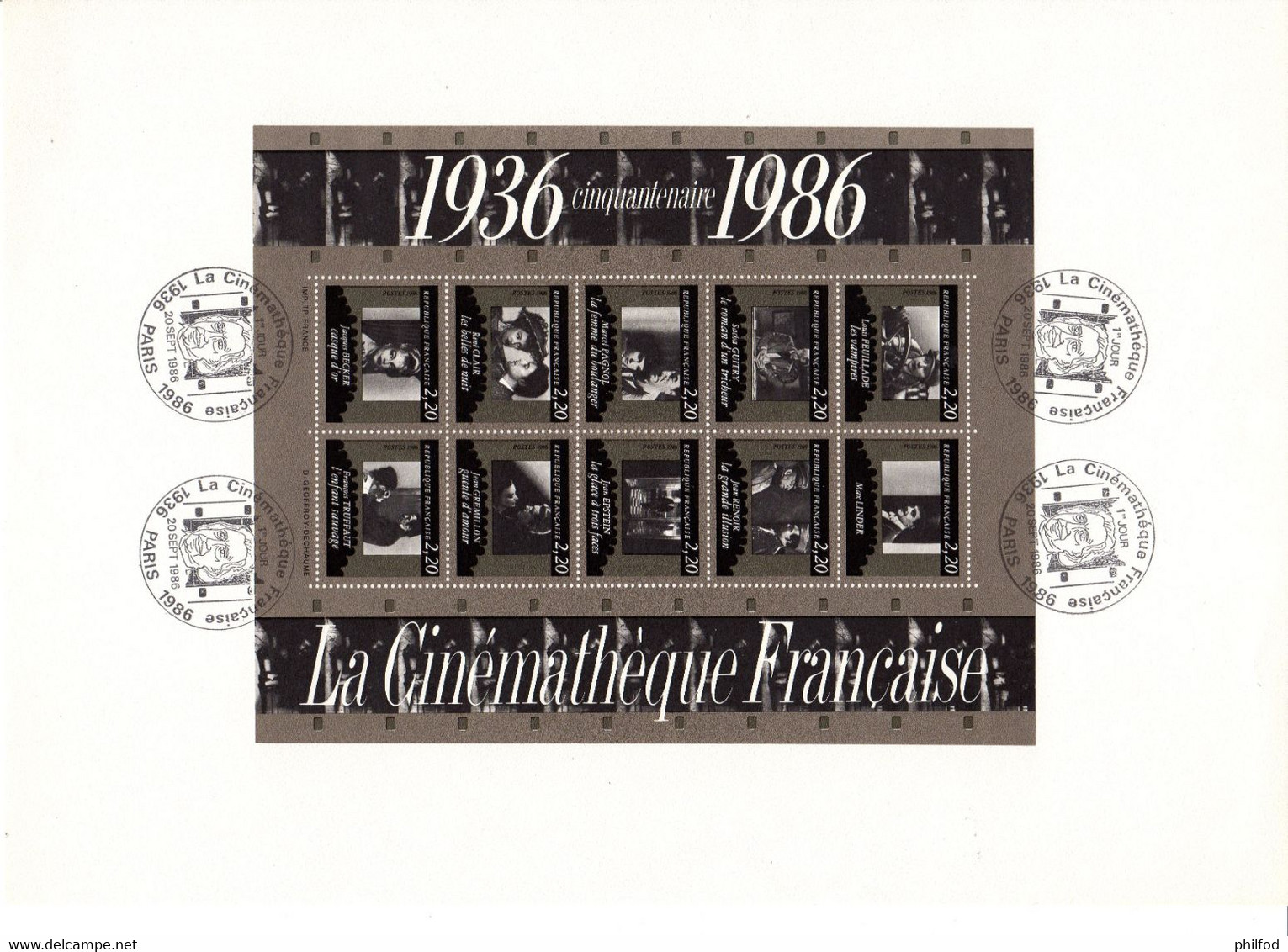 1986 - Bloc De 10 Timbres 2433 à 2442 - Cinquantenaire Du  Cinéma Français - Otros & Sin Clasificación