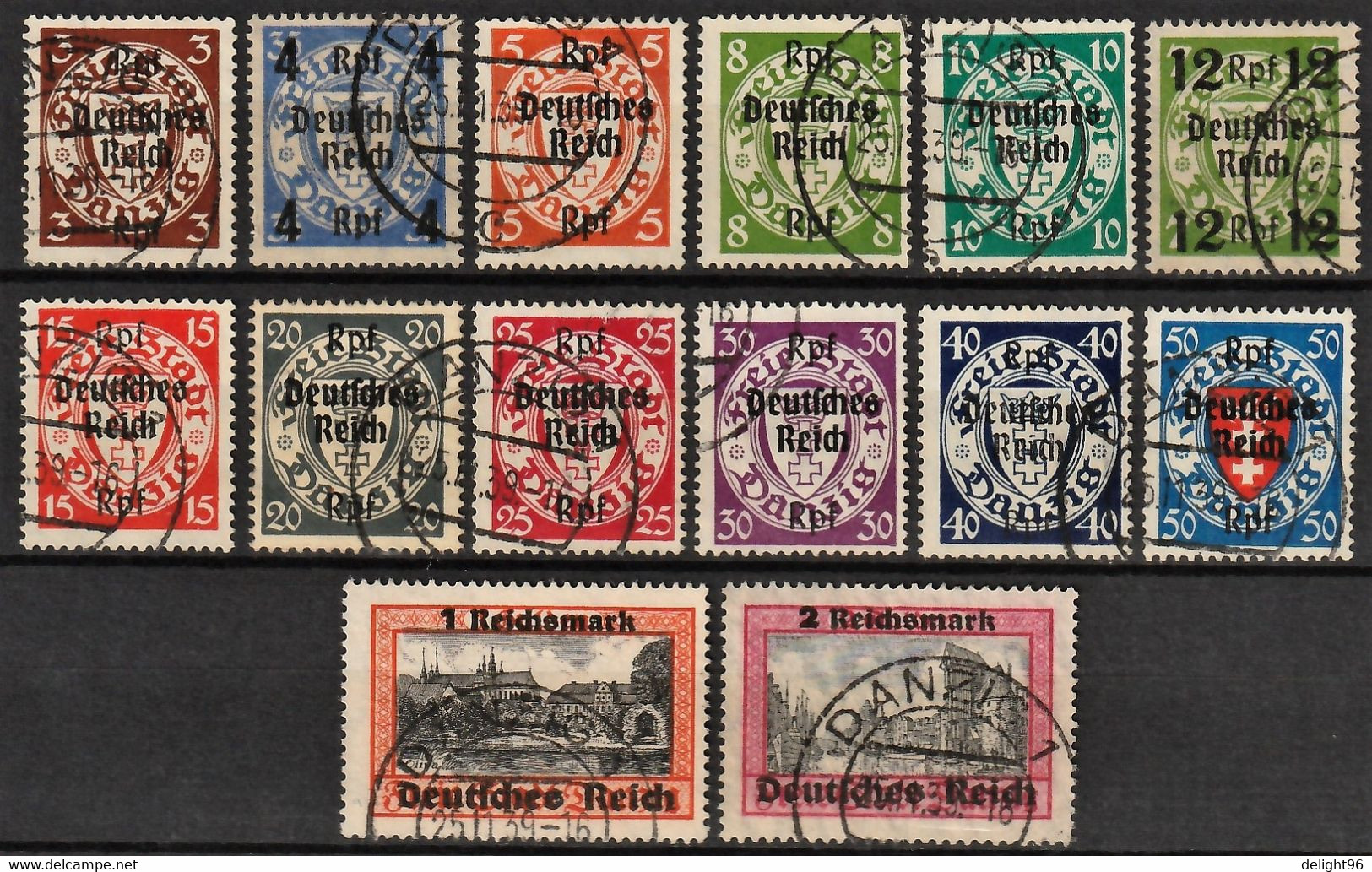 1939 Germany "Deutsches Reich" Overprint & Surcharges On Danzig Definitives Set (o / Used) - Used Stamps