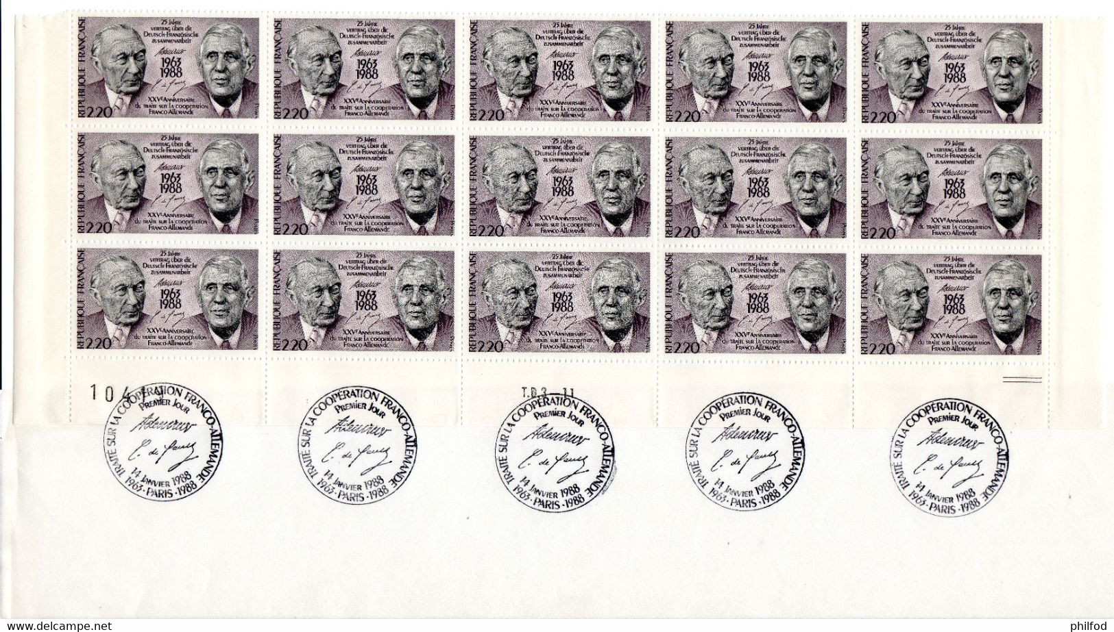 1988 - Bloc De 15 Timbres - N° 2501 - XXVème ANNIVERSAIRE De La Coopération Franco-allemande - Other & Unclassified