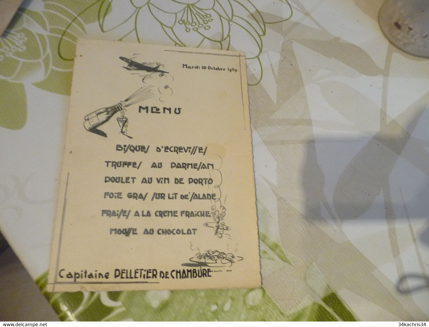 Menu 1939 Aviaition Capitaine Pelletier De Chambure Nombreux Autographes Avaiteurs - Menus