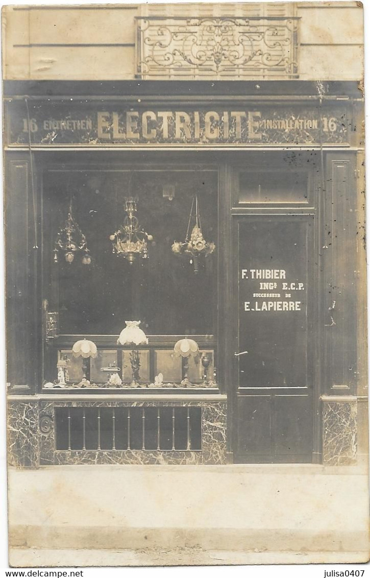 PARIS (IX) Carte Photo Devanture Magasin électricité Thibier 16 Rue Mogador - Paris (09)