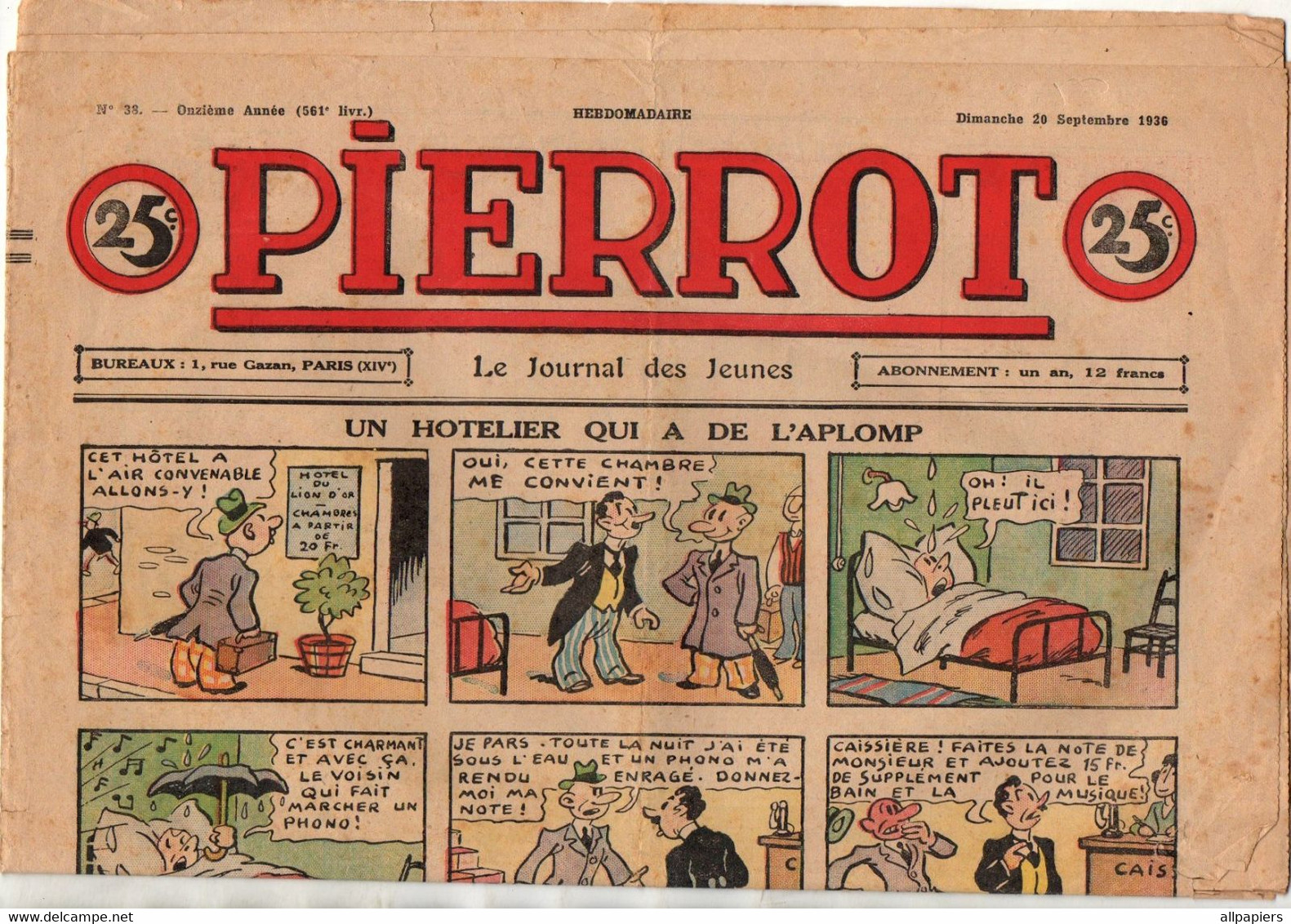 Pierrot N°38 Un Hôtelier Qui A De L'aplomb - Rouletabosse Reporter - Par Le Riz - Le Secret De La Tour D'Angle De 1936 - Pierrot