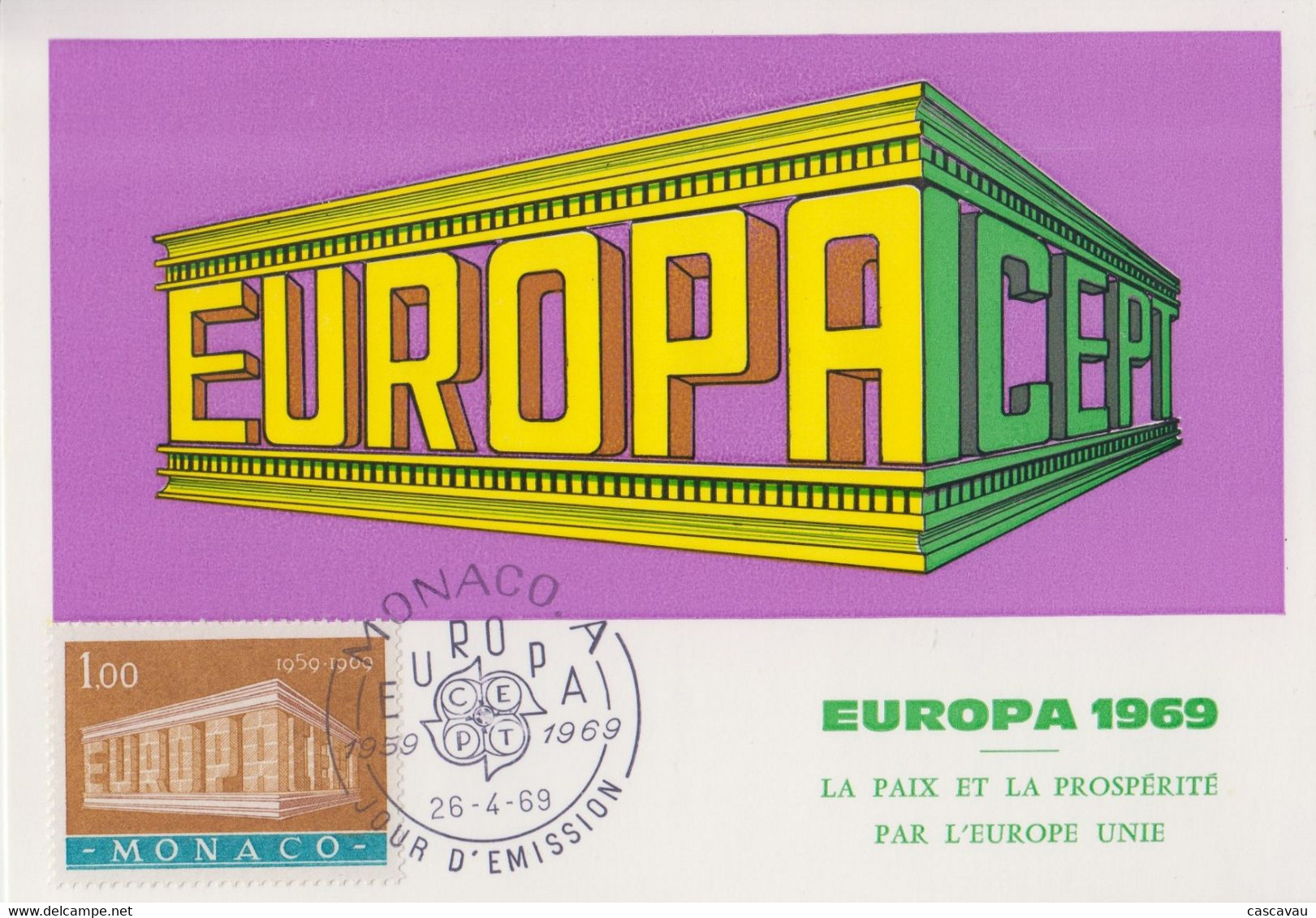 Carte  Maximum   1er  Jour    MONACO    EUROPA    1969 - 1969