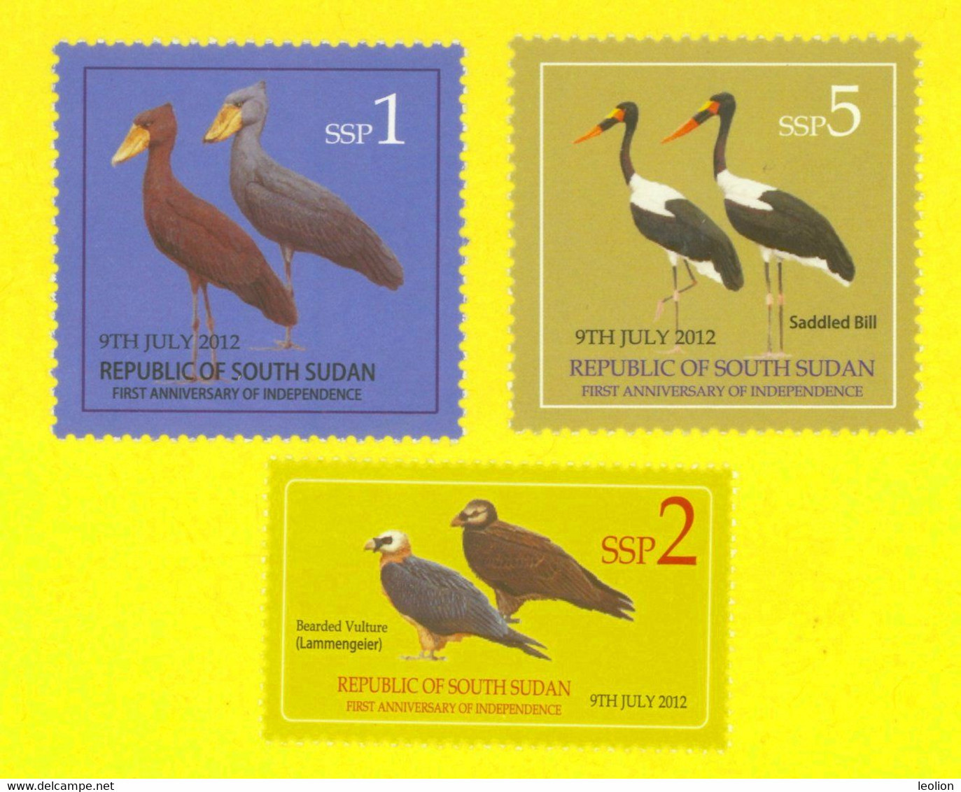 SOUTH SUDAN  1, 2 And 5 SSP Stamps. Storks, Vultures,  BIRDS ! Oiseaux = SOUDAN Du Sud = Südsudan - Otros & Sin Clasificación