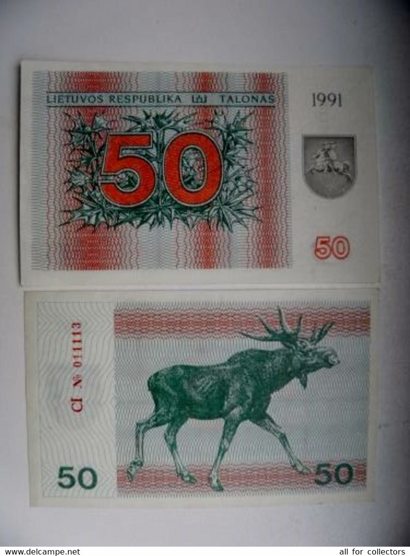 UNC Banknote Lithuania P-37a 1991 50 Talonas Animal Moose - Lituanie