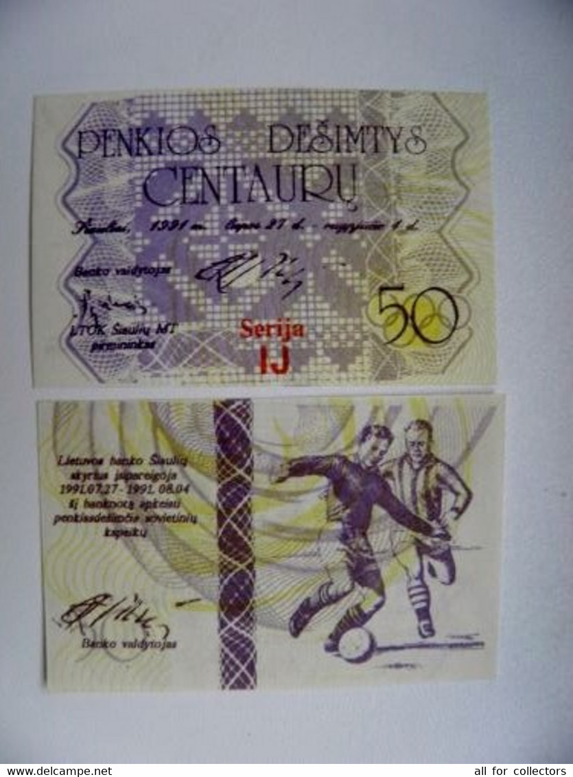 UNC Banknote Lithuania 1991 50 Centauru Sport Football Soccer - Litouwen