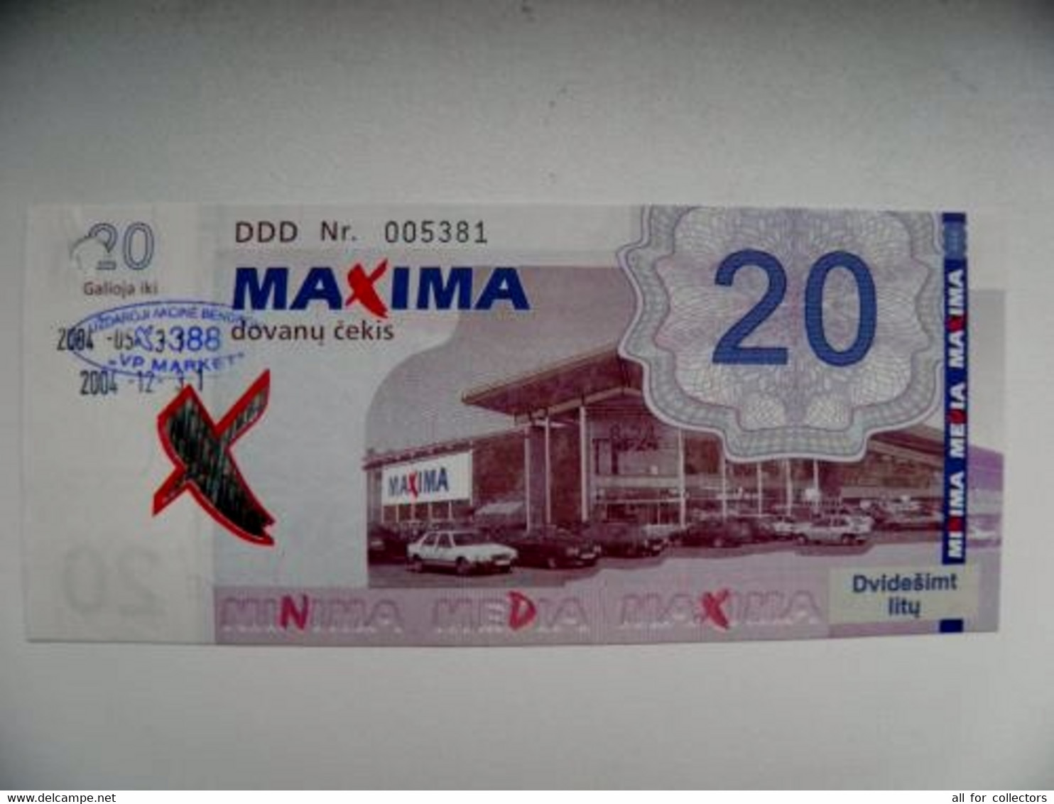 Banknote Lithuania 2004 Maxima Shop Expired With Hole 20 Litu Map - Lithuania