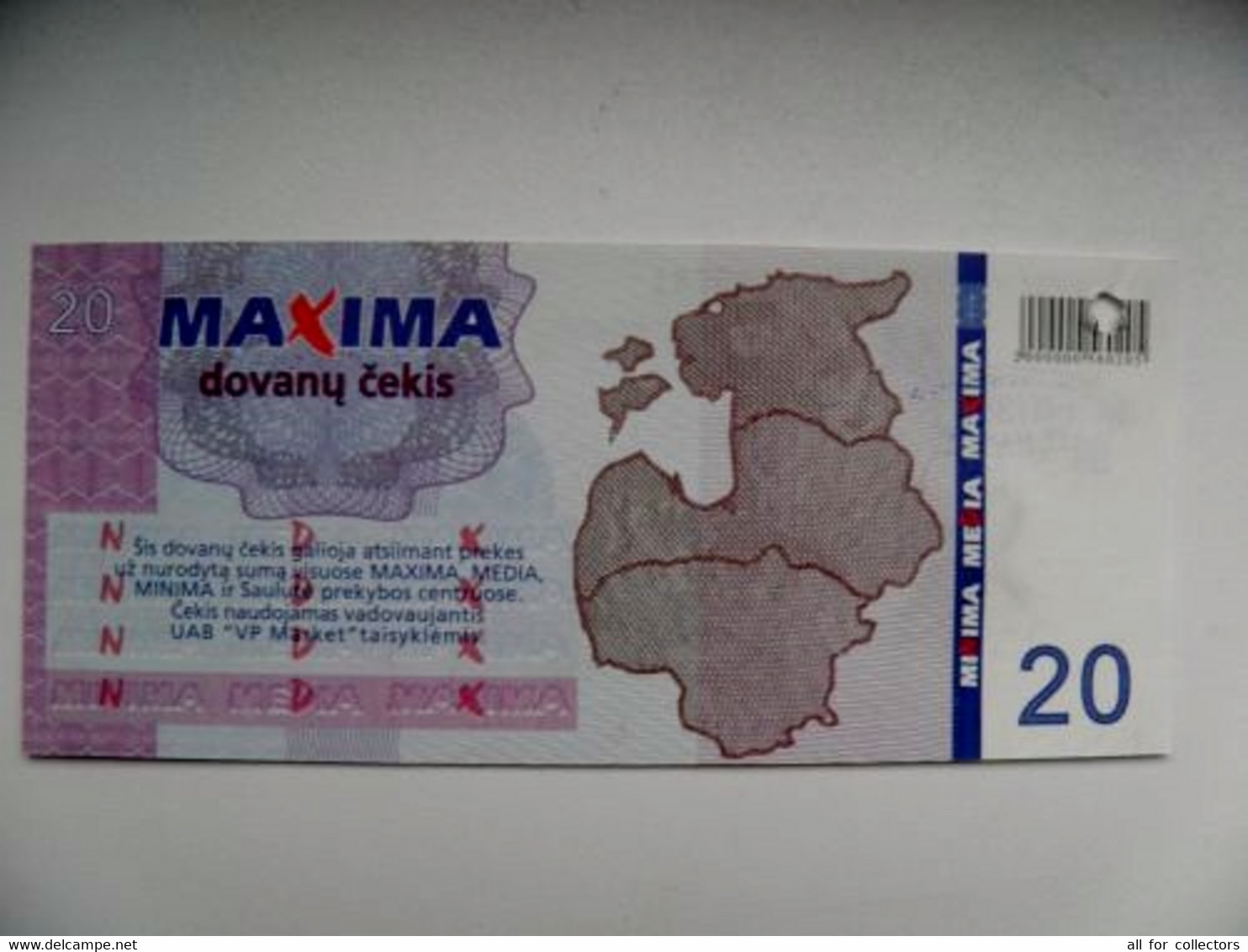 Banknote Lithuania 2004 Maxima Shop Expired With Hole 20 Litu Map - Lithuania