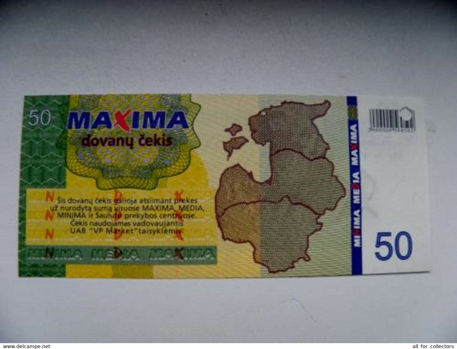 Banknote Lithuania 2004 Maxima Shop Expired With Hole 50 Litu Map - Lithuania