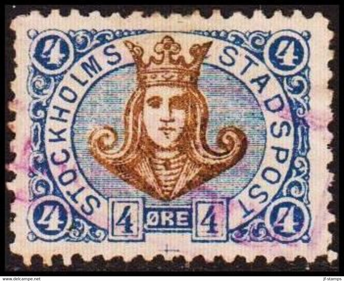 1887. SVERIGE.  STOCKHOLMS STADSPOST. 4 ØRE. Danish Ø.  () - JF411659 - Ortsausgaben