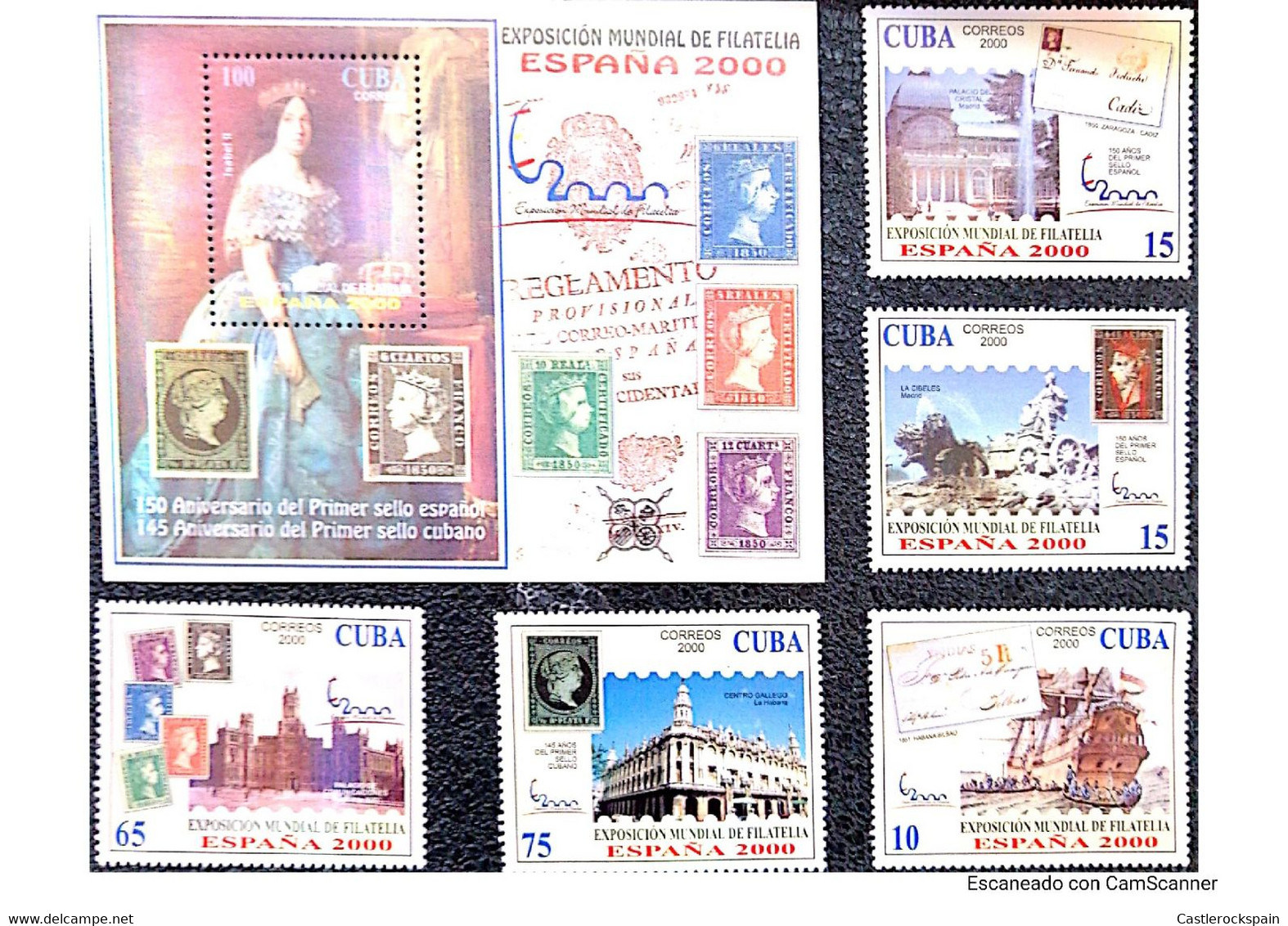 O) 2000 CUBA - CARIBBEAN, PHILATELIC EXHIBITION BILBAO STAMPLEX, QUEEN ISABELLA II, SAPIN CIBELES FOUNTAIN, PALACIO DE C - Autres & Non Classés