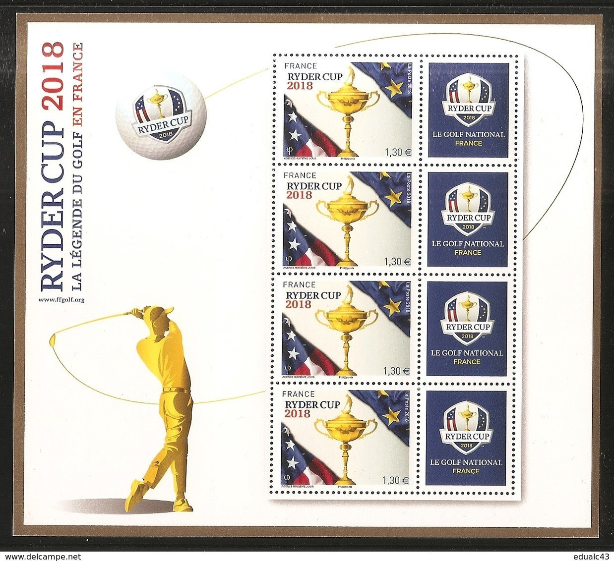 2018 - Bloc Feuillet BF 142 RYDER CUP 2018 Fond Blanc  NEUF** LUXE épuisé, Tirage= 30.000 - Nuevos