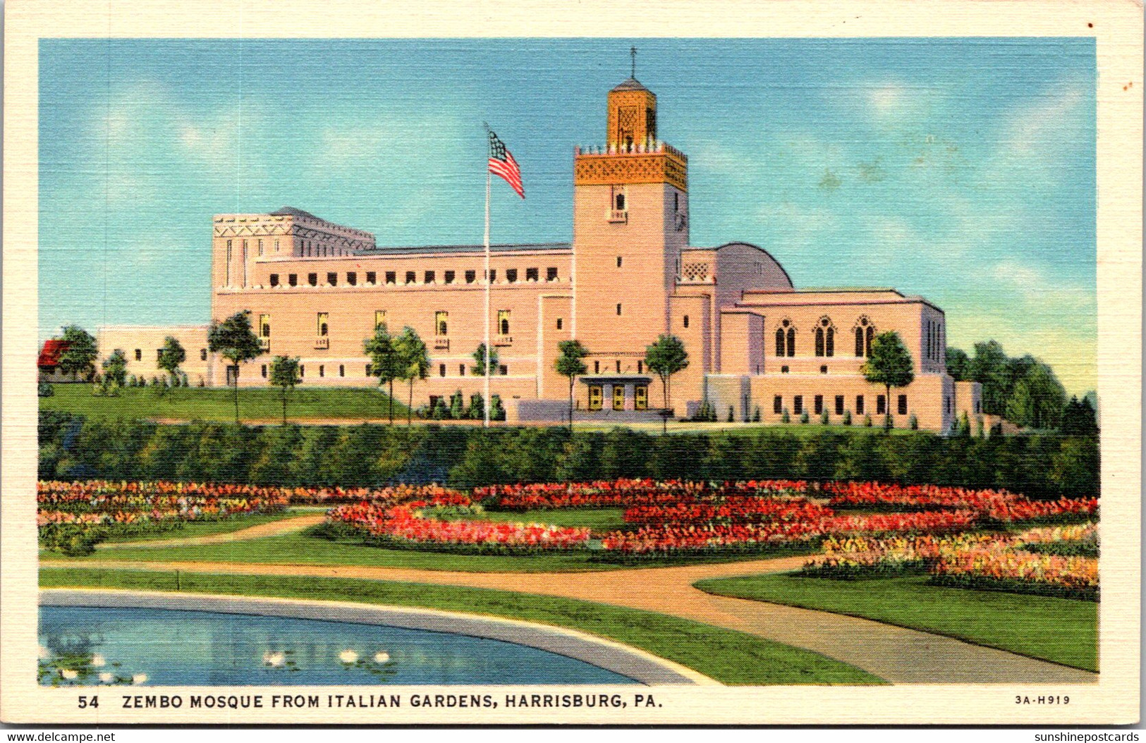 Pennsylvania Harrisburg Zembo Mosque From Italian Gardens Curteich - Harrisburg