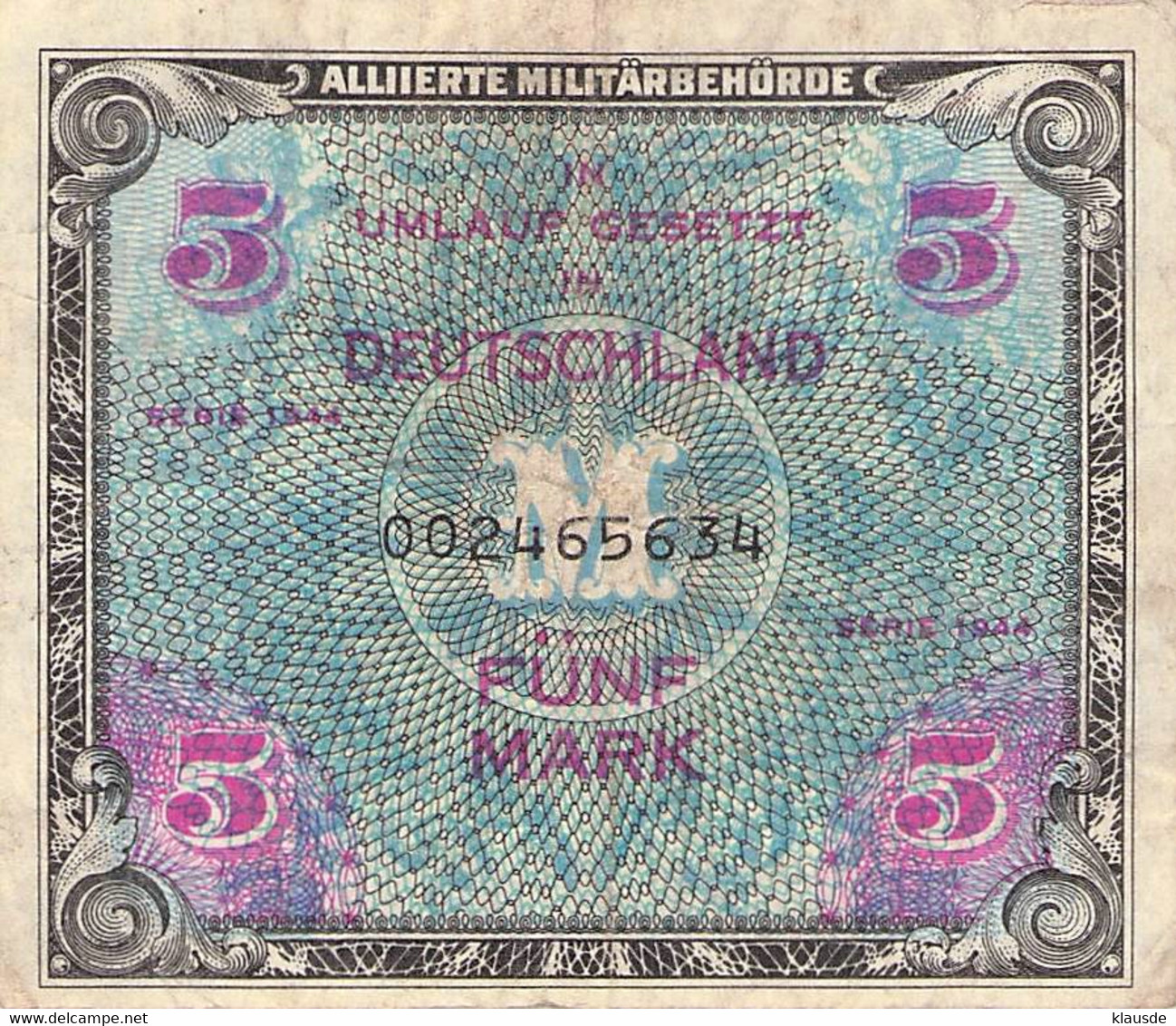 Allierte Militärbehörde 5 Mark Deutschland VF/F (III) - 1/2 Mark