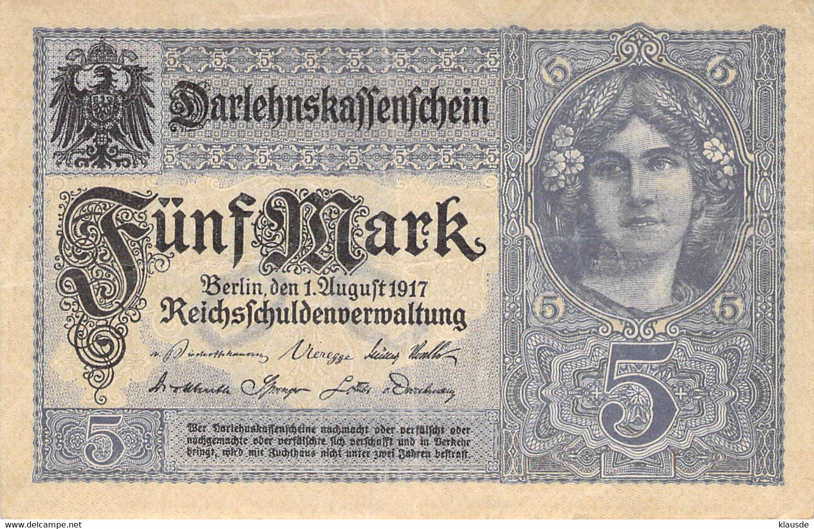 5 Mark Reichsbanknote AU/EF (II) Darlehenskassenschein - 5 Mark