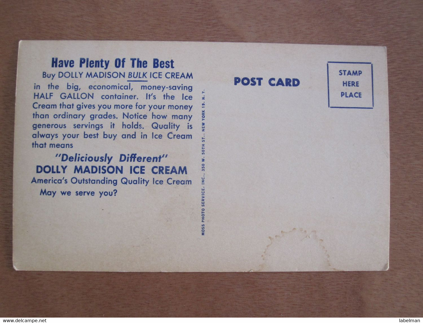 DOLLY MADISON ICE CREAM ADVERTISING MARKETING CARD USA UNITED STATES POST ANSICHTSKARTE CARTOLINA POSTCARD PC STAMP - Death Valley